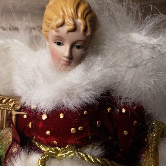 Vintage Christmas Angel - Mantle Figure - Tree Topper - Harp - Porcelain - Picture 6 of 7